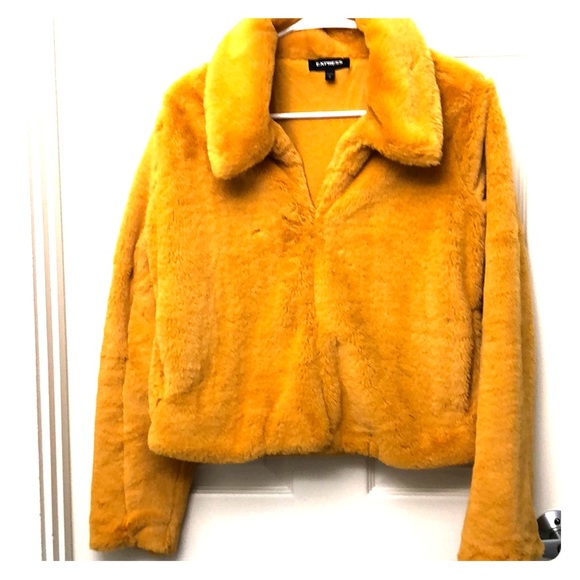 Express Jackets & Blazers - Express Faux Fur Yellow Jacket